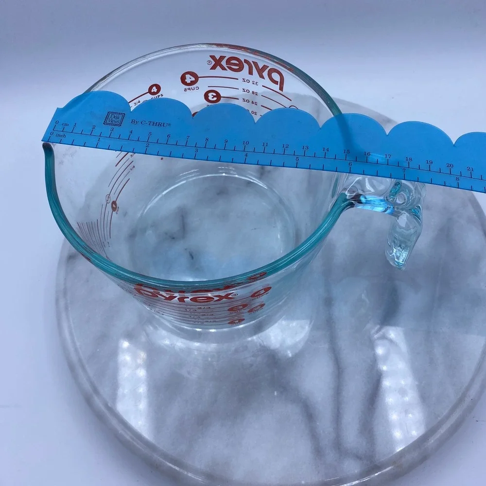 Pyrex 4 Cup Glass Measuring Cup Clear Red Markings 32oz Handle Spout USA Vintage
